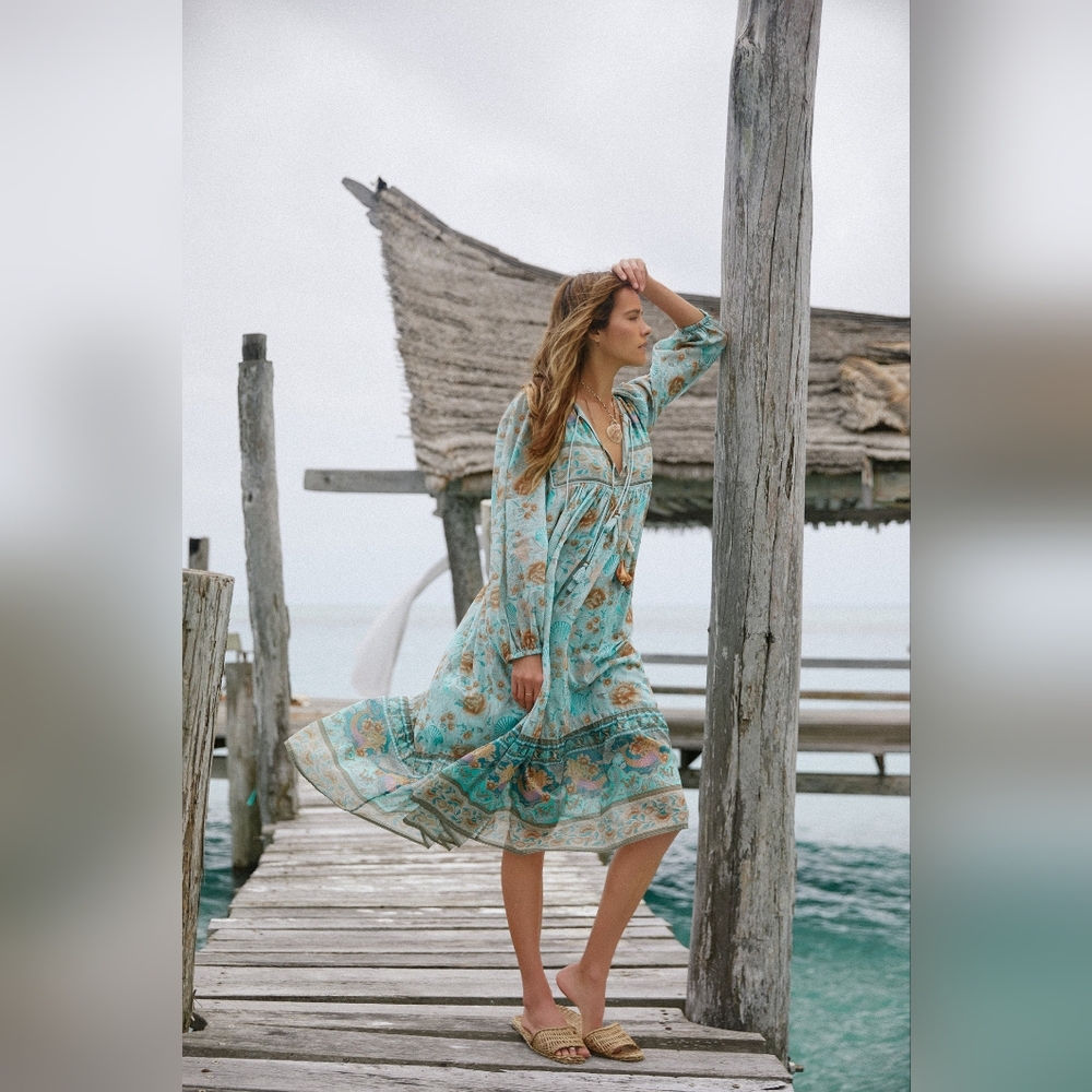 Spell And The Gypsy  Seashell Mermaid Boho Midi Dress Lined - Picture 5 of 16